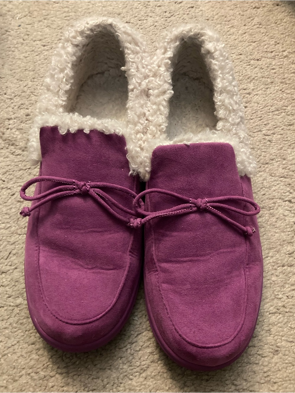 Vionic Purple Suede Faux Shearling Slip-On Slippers